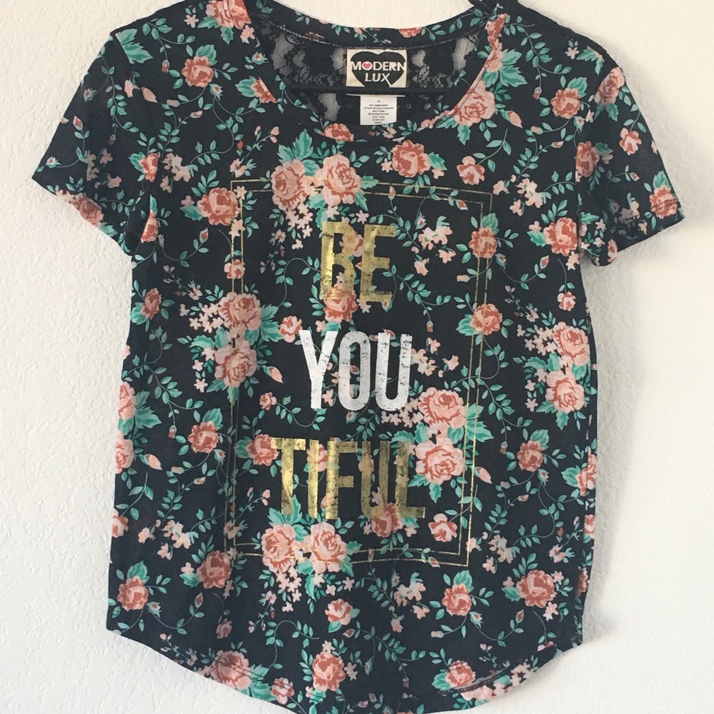 Floral Print "BE YOU TIFUL" Top